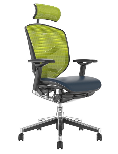 Enjoy Elite Black Leather Seat, Green Mesh Back Office Chair with Head Rest