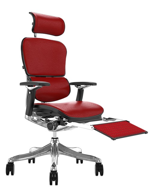Ergohuman Plus Luxury Red Leather with Head Rest and Red Mesh Leg Rest